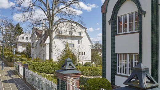 Peter Behrens and Joseph Maria Olbrich, Behrens House, Large Glückert House and Small Glückert House, 1901, view from west (Id.-No. 001)